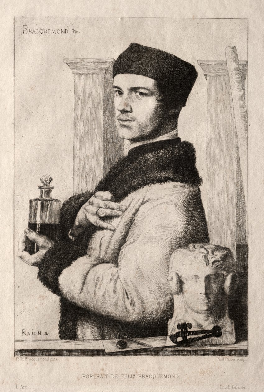 Portret van Félix Bracquemond in 1852 door Paul Rajon