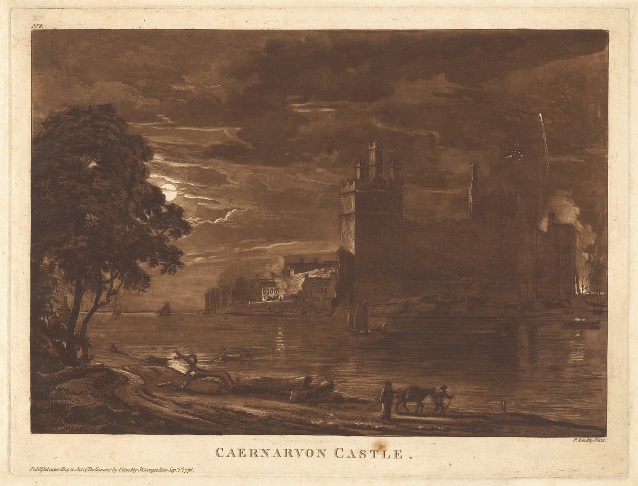 Kasteel van Caernarvon (Nacht) door Paul Sandby