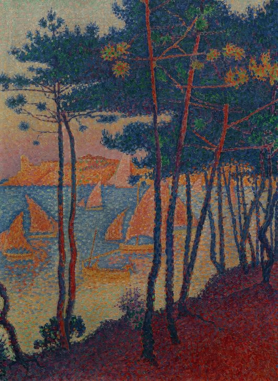 Zeilen en pijnbomen door Paul Signac