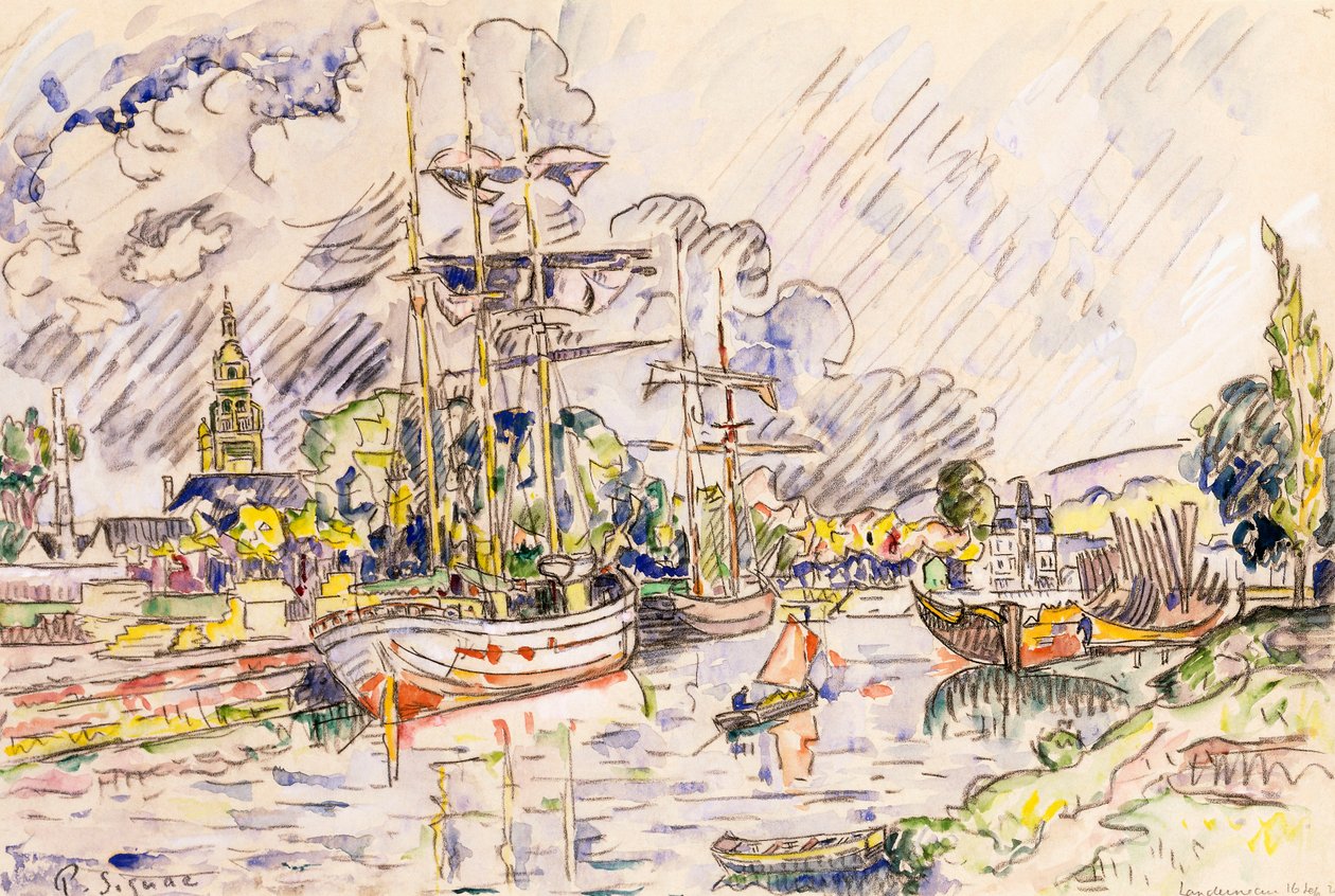 De haven van Landerneau door Paul Signac