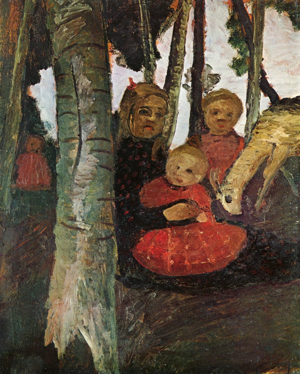 Drie kinderen met geit in berkenbos door Paula Modersohn Becker