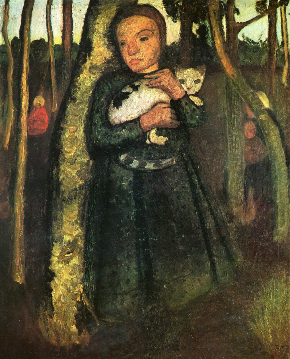 Meisje met kat in berkenbos door Paula Modersohn Becker
