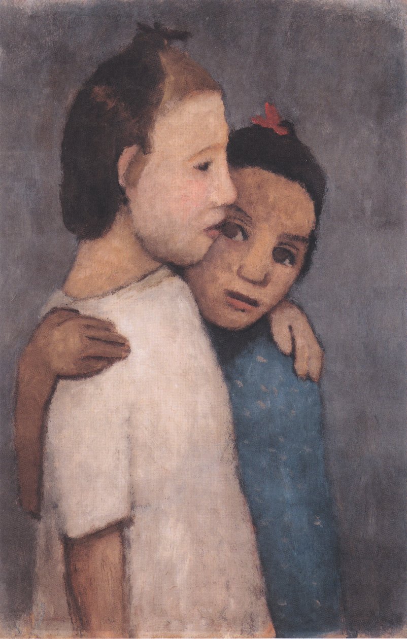 Twee meisjes in witte en blauwe jurk door Paula Modersohn Becker