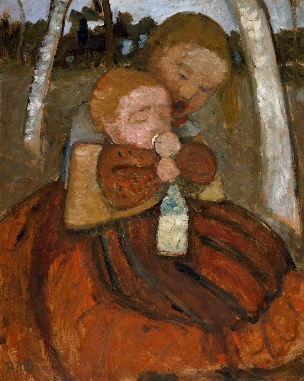 Meisje met een baby onder berken door Paula Modersohn Becker