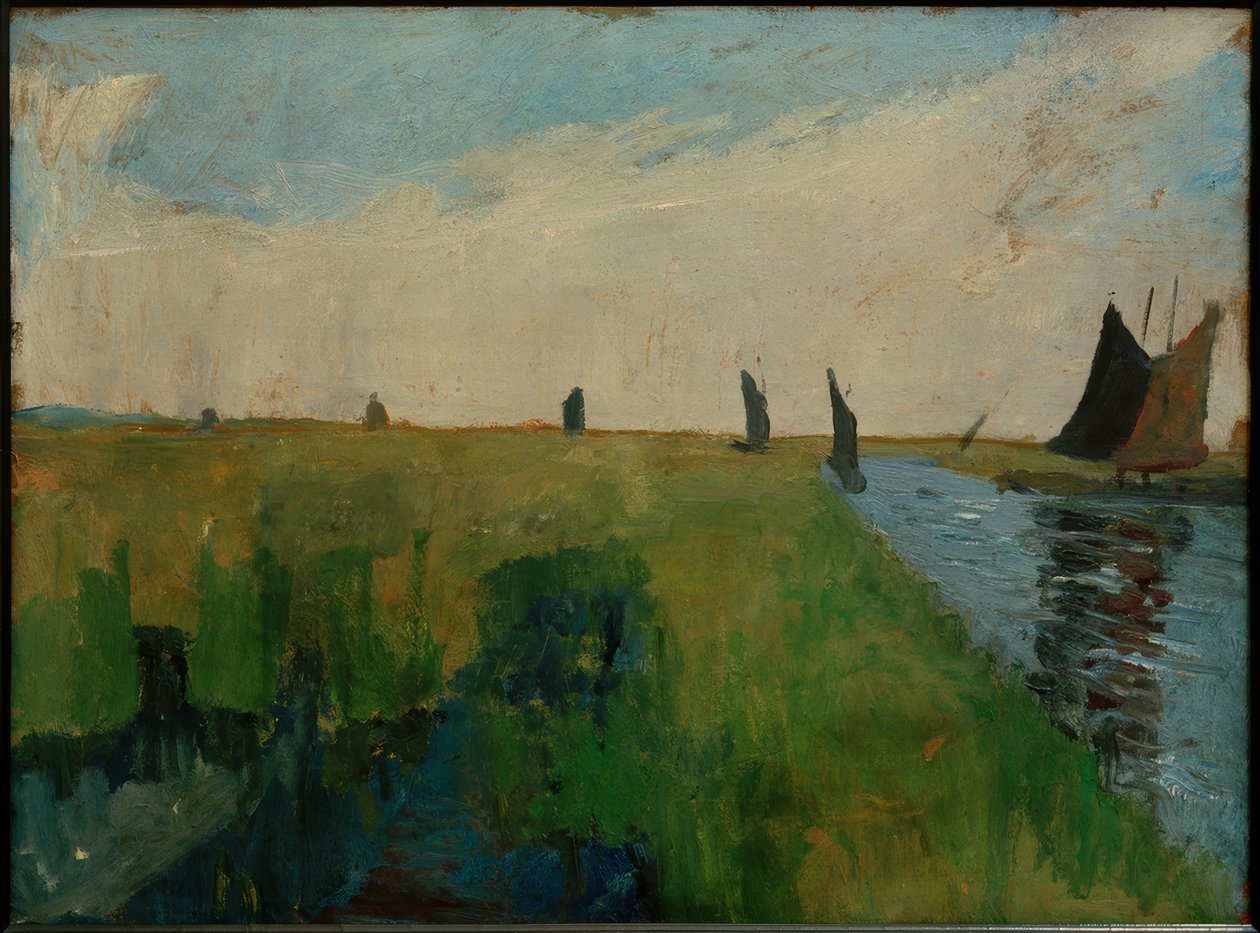 Hamme-landschap met turfboten door Paula Modersohn Becker