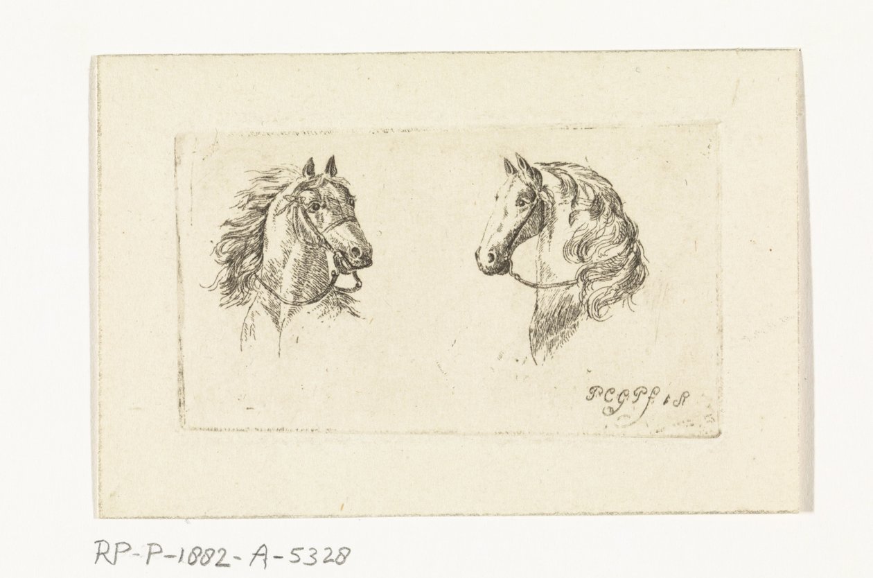 Twee paardenkoppen door Paulus Charles Gerard Poelman