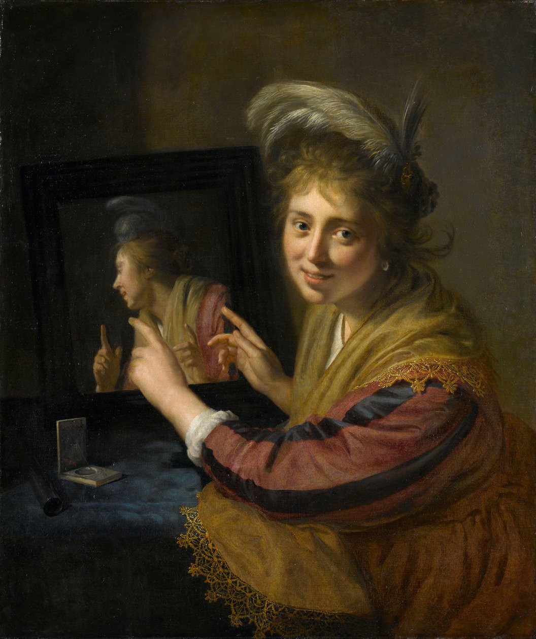 Meisje bij de spiegel door Paulus Moreelse