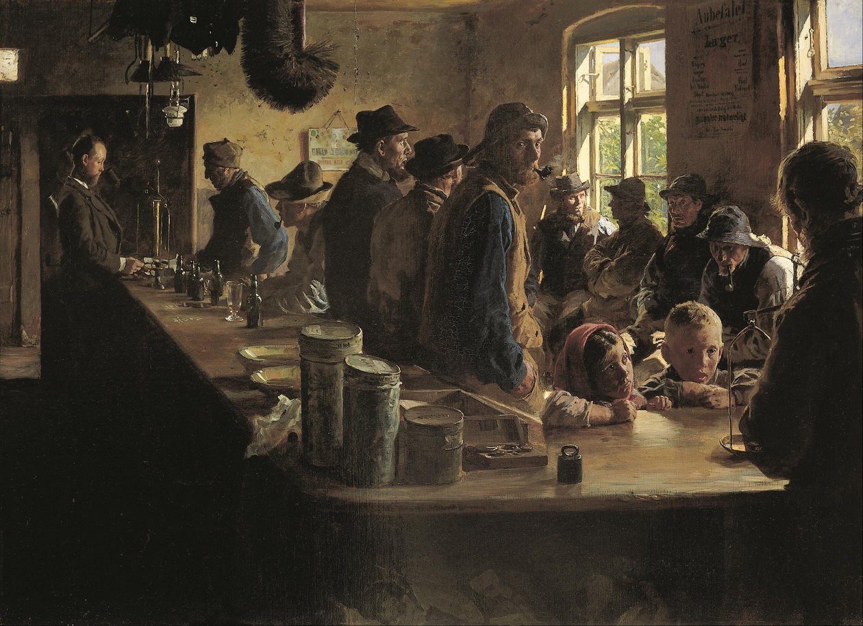 Bij de victualiënhandelaar als er niet gevist wordt door Peder Severin Krøyer
