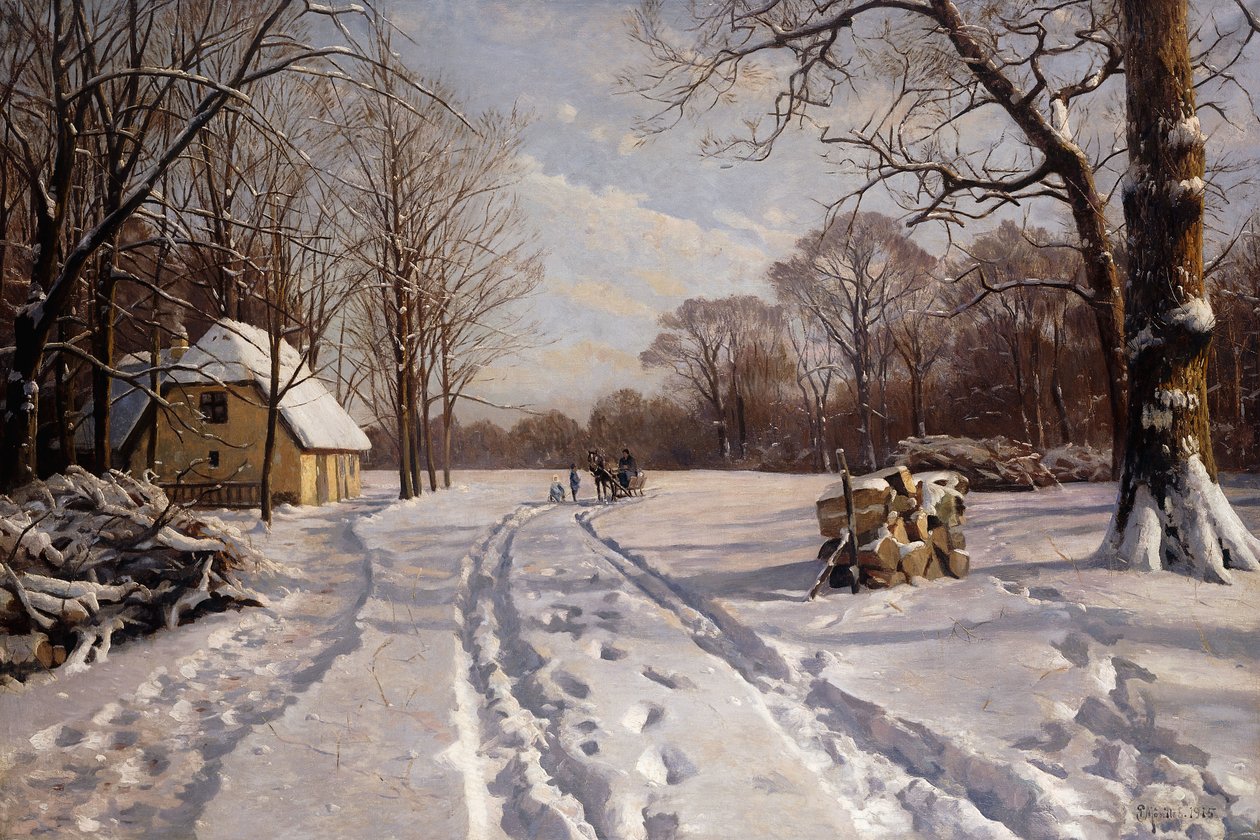 Een sleerit door een winterlandschap door Peder Monsted