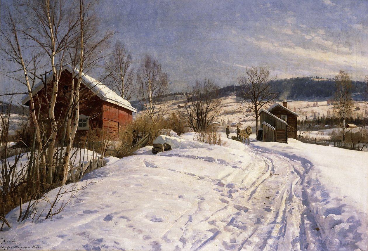 Een Winterlandschap, Lillehammer door Peder Monsted