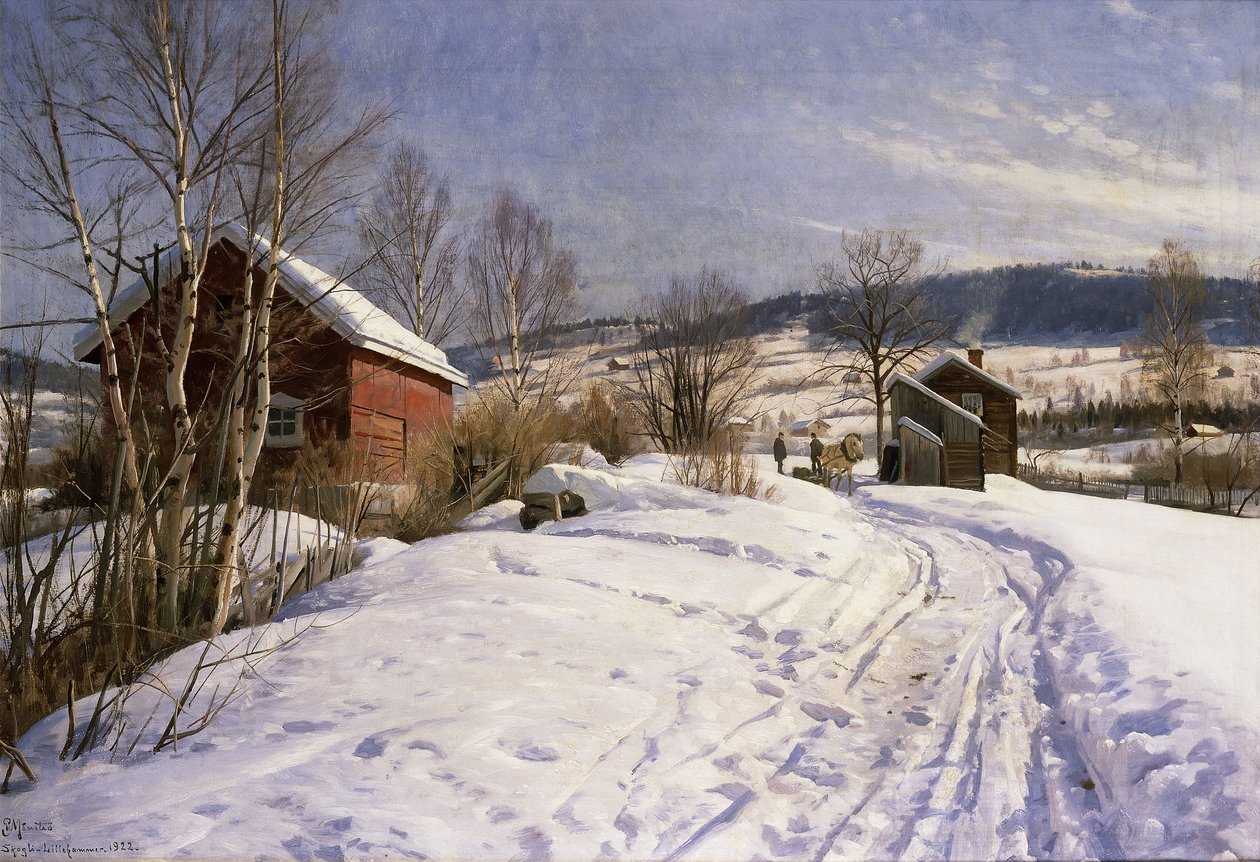 Een Winterlandschap, Lillehammer door Peder Monsted