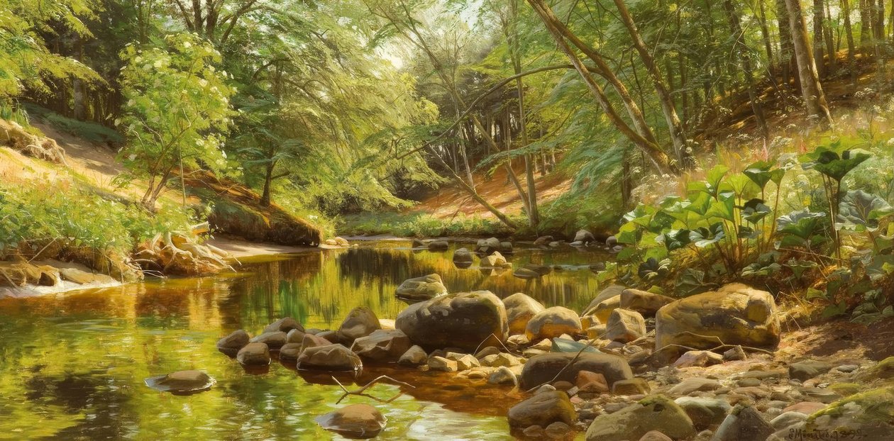 Zonnige bosbeek door Peder Monsted