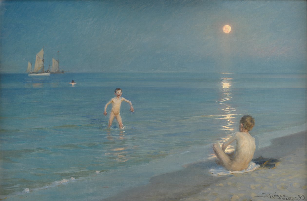 Jongens baden in Skagen. Zomeravond door Peder Severin Krøyer