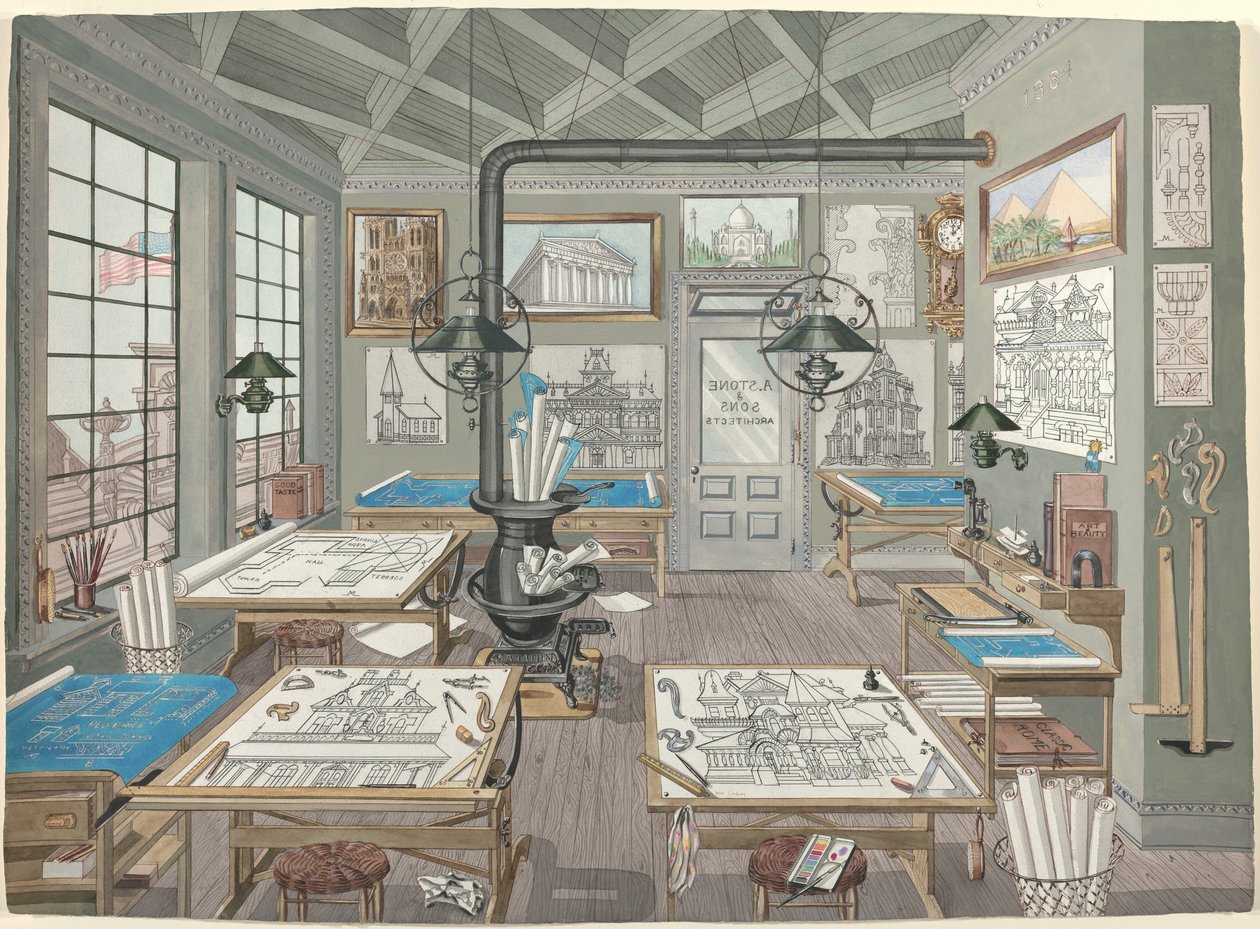 Architecten tekenkamer, 1884 door Perkins Harnly