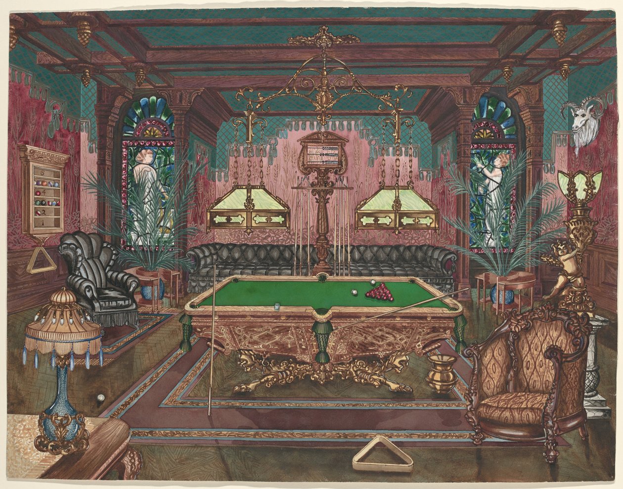 Biljartkamer, 1890 door Perkins Harnly