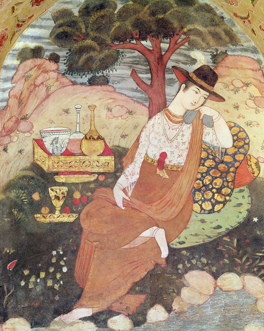 Prinses zittend in een tuin, Safavid Dynastie door Persian School