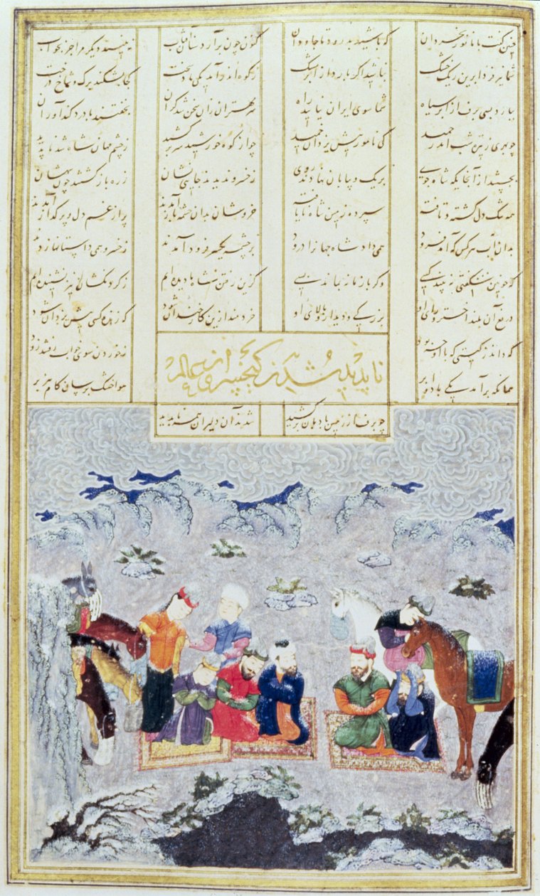 De Paladijnen in de Sneeuwstorm, illustratie uit de Shahnama (Boek der Koningen) door Abul-Qasim Manur Firdawsi, ca. 1440-45 door Persian School