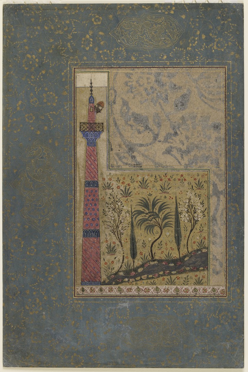 Man bovenop een minaret, c.1417-18 door Persian School