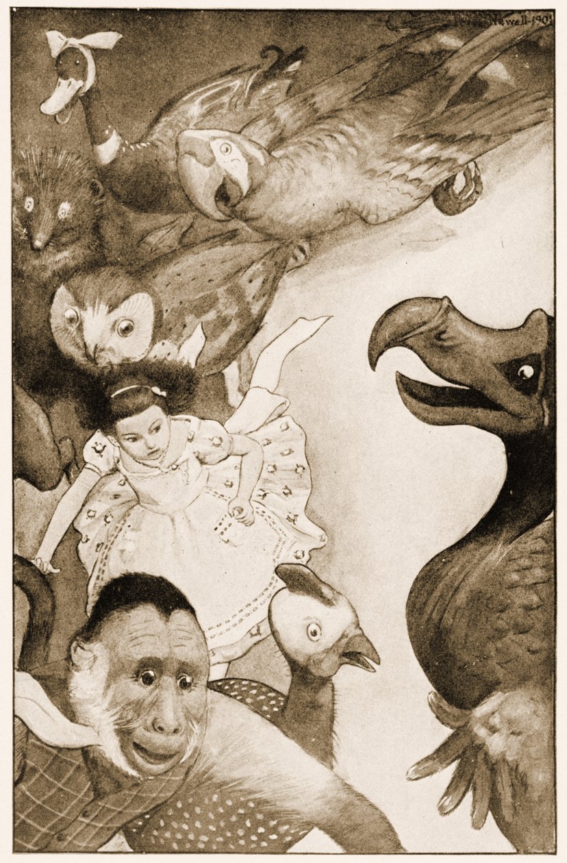 "De Caucus-Race", illustratie voor Lewis Carrolls Alice