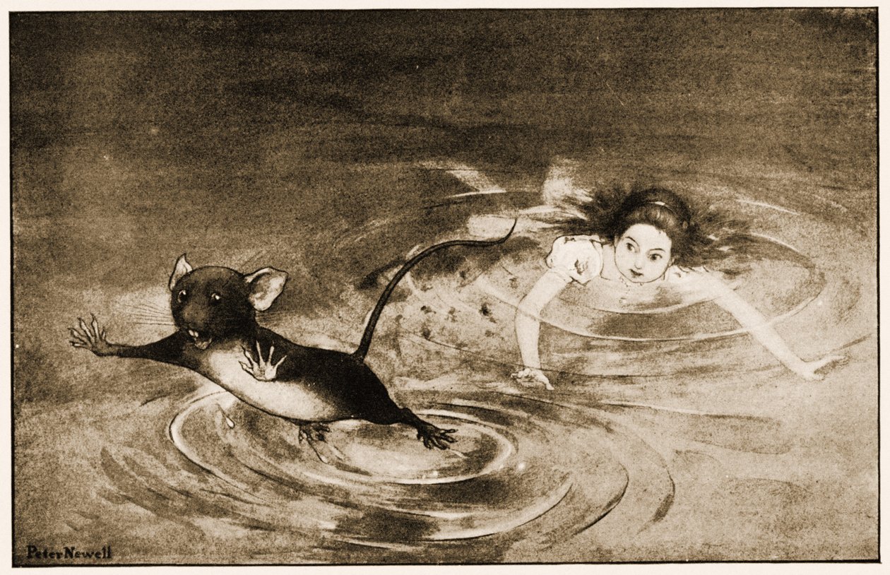 "De Muis maakte een plotselinge sprong uit het water", illustratie voor Lewis Carrolls Alice