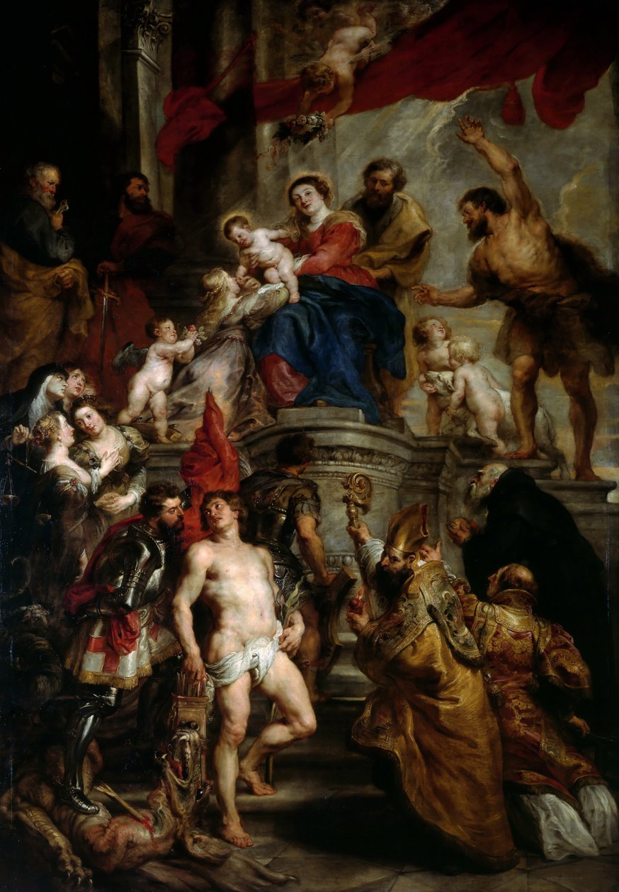 Madonna op de troon met kind en heiligen door Peter Paul Rubens