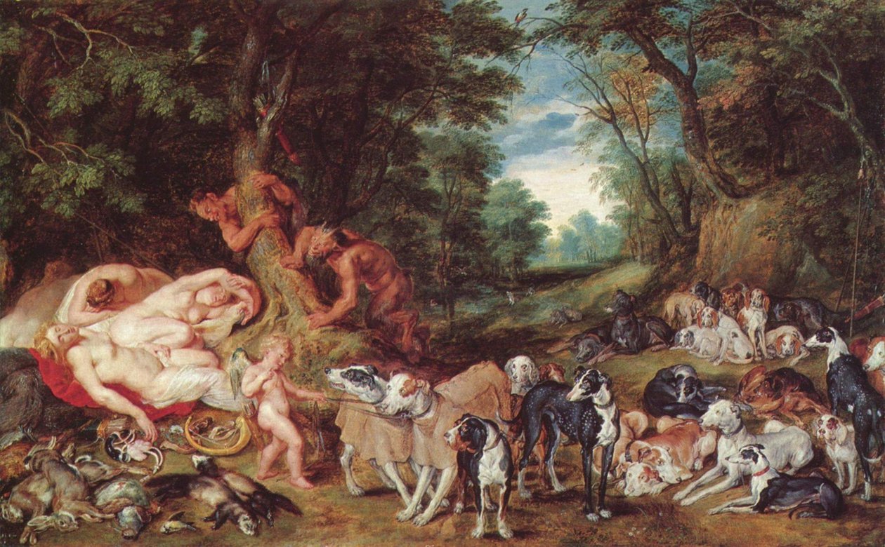 Nimfen, saters en honden door Peter Paul Rubens