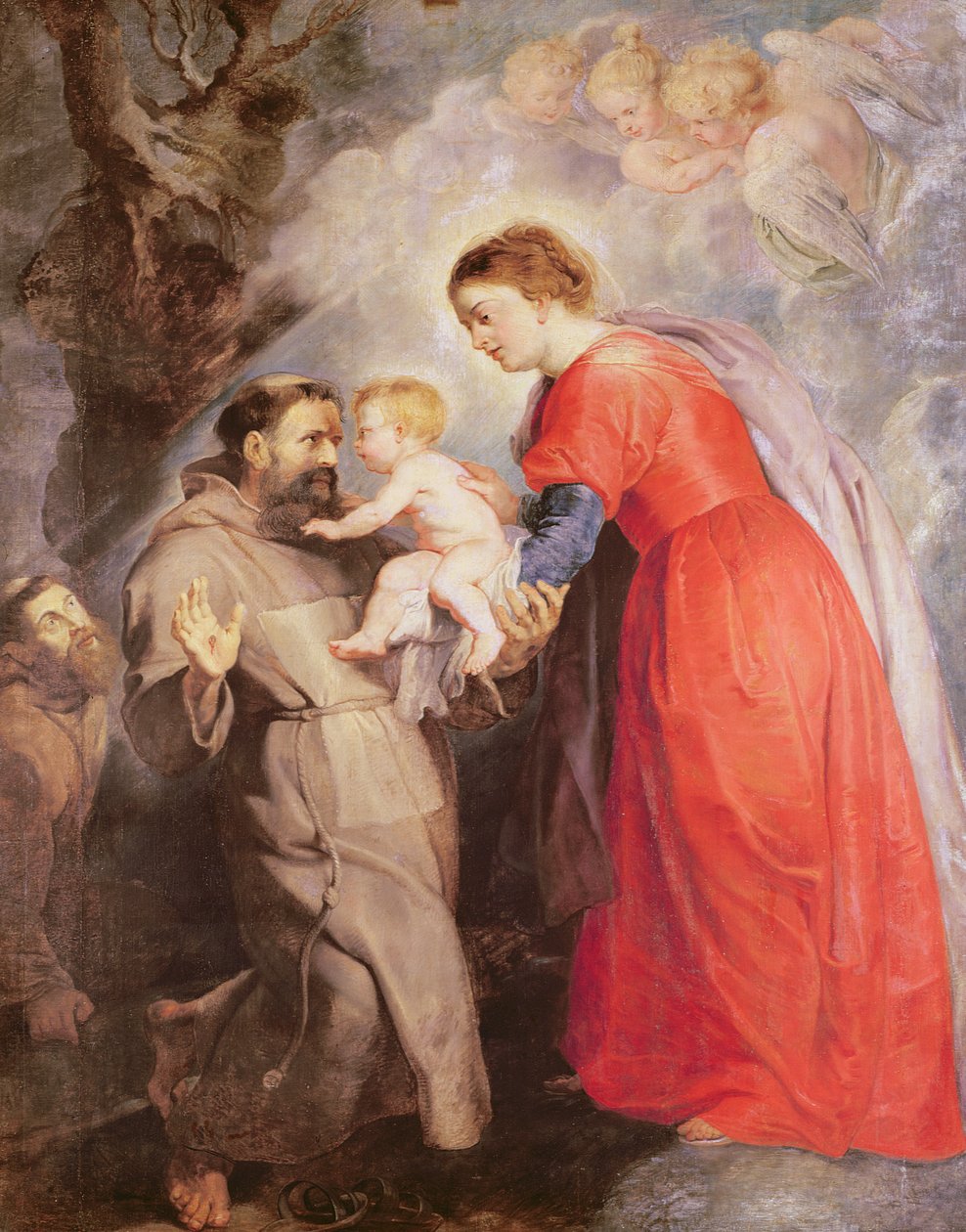 De Maagd presenteert het kind Jezus aan Sint Franciscus, 1618 door Peter Paul Rubens