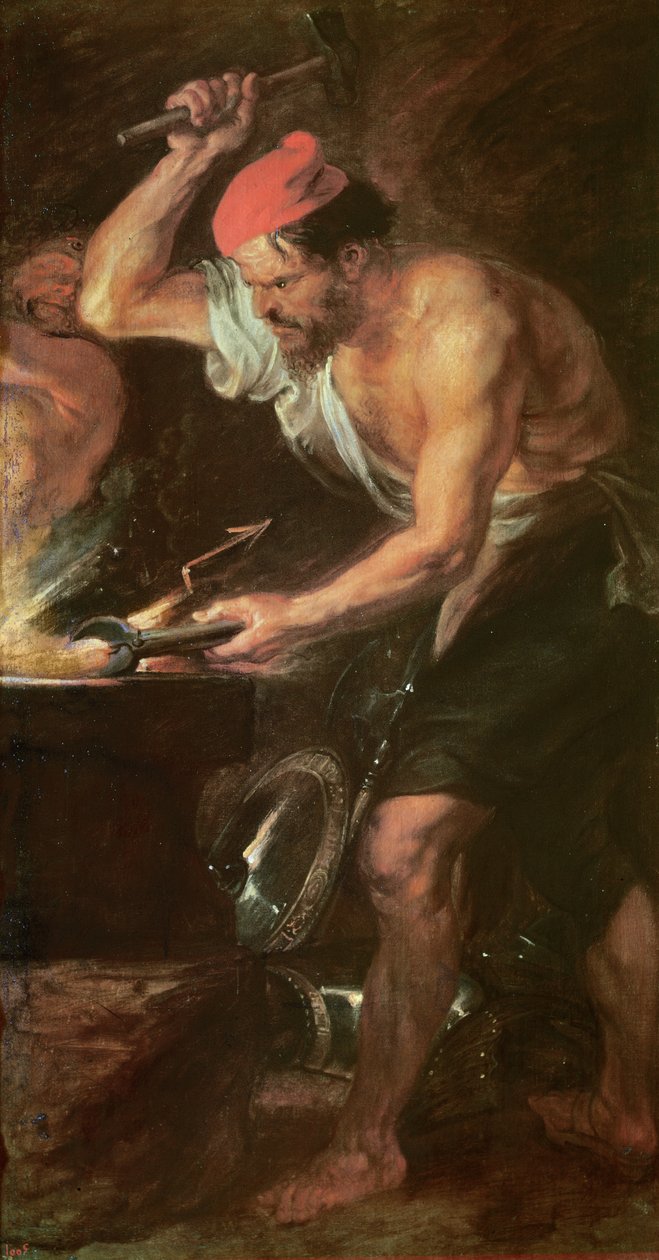 Vulcan smeedt de bliksemschichten van Jupiter door Peter Paul Rubens