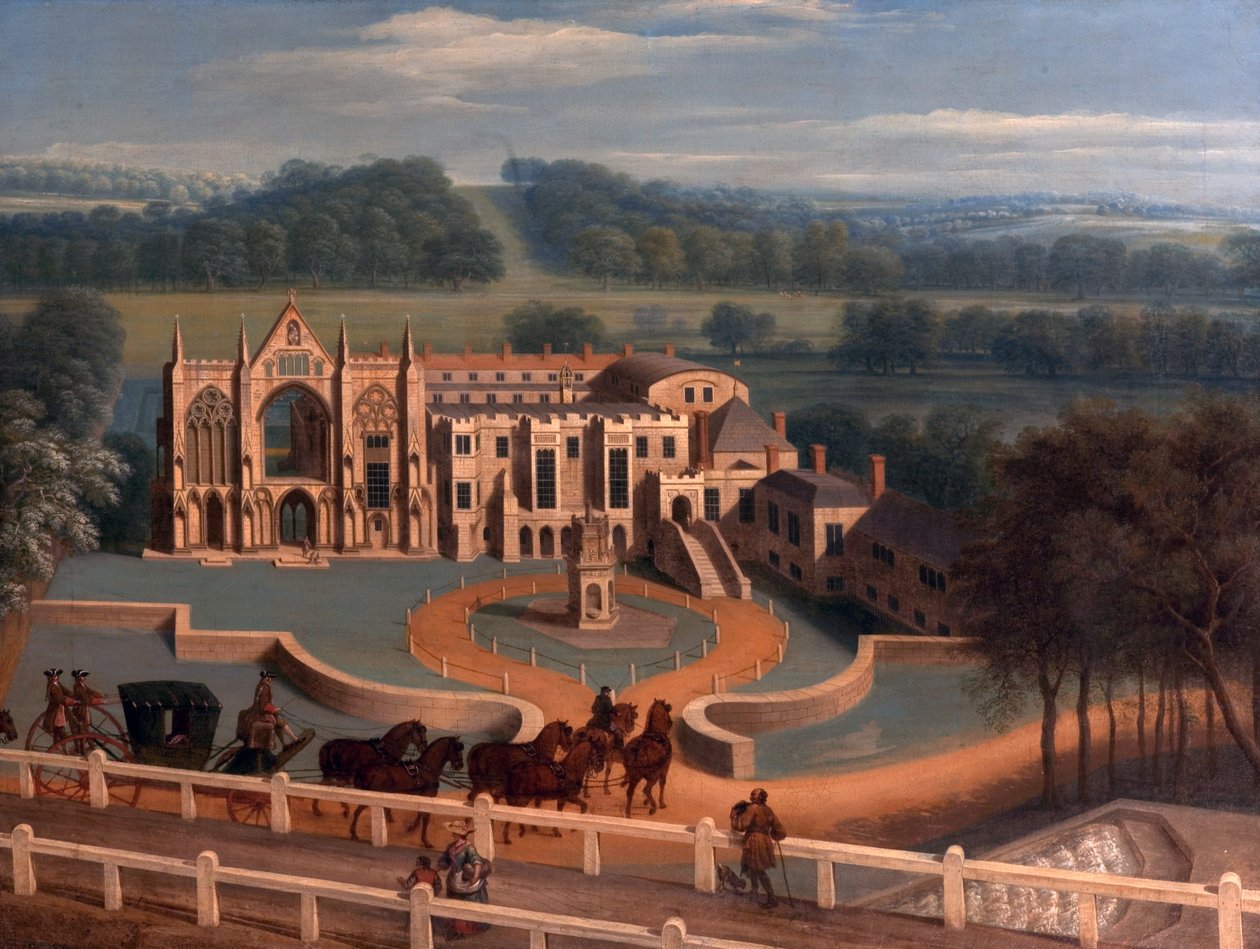 Newstead Abbey, Nottinghamshire, westkant, 1730 door Peter Tillemans