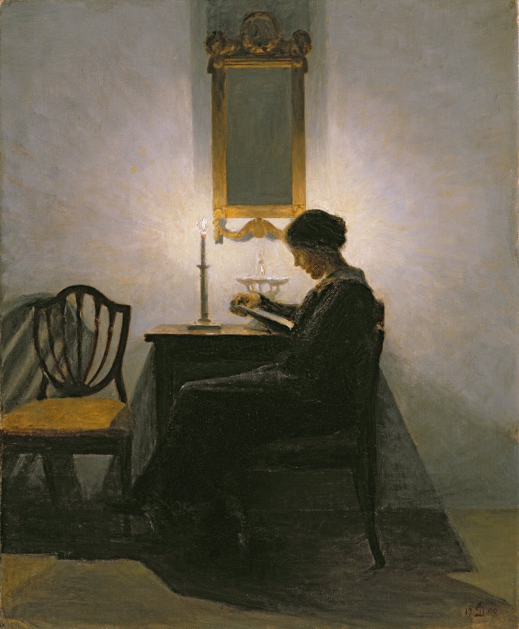 Vrouw lezend bij kaarslicht, 1908 door Peter Vilhelm Ilsted