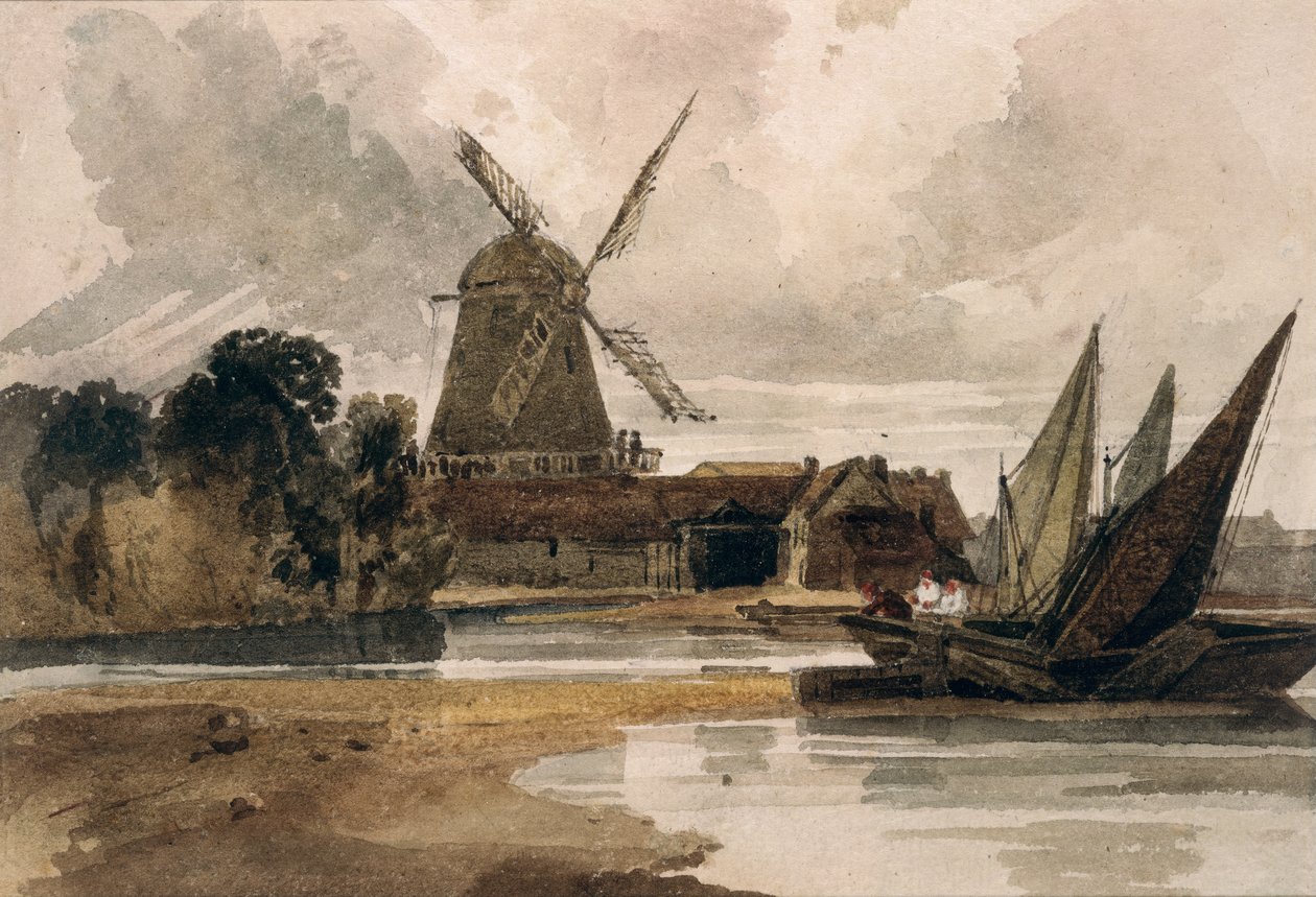 Een Smockmolen aan de Theems door Peter de Wint