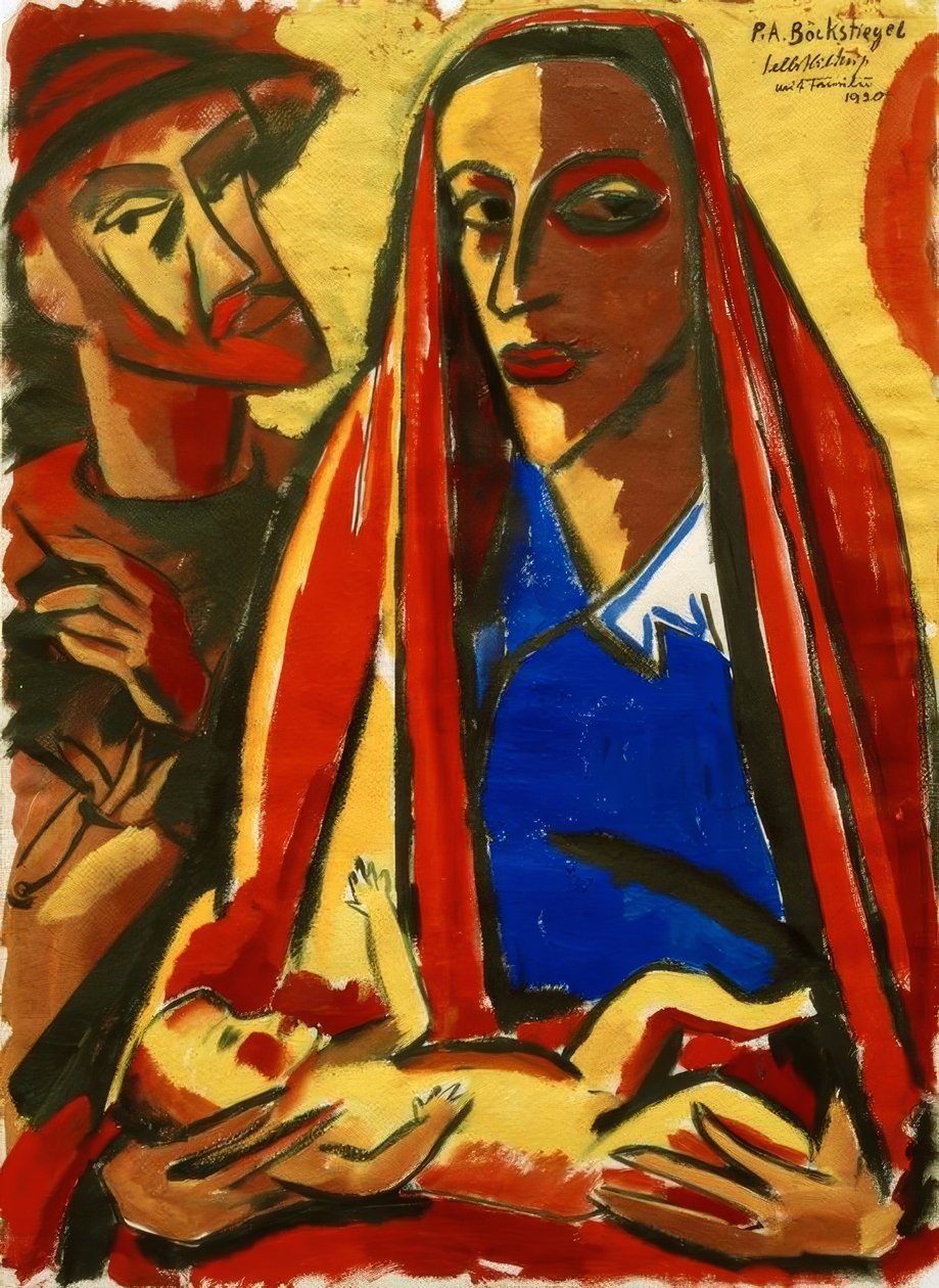 Zelfportret met familie door Peter August Böckstiegel
