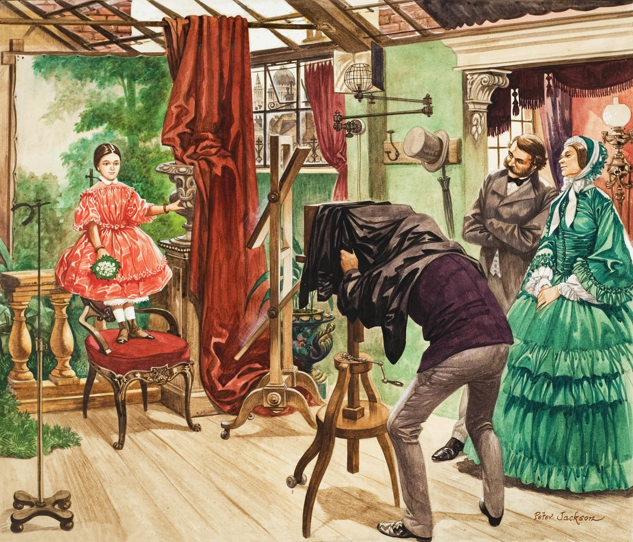 Negentiende-eeuwse fotosessie (gouache op papier) door Peter Jackson