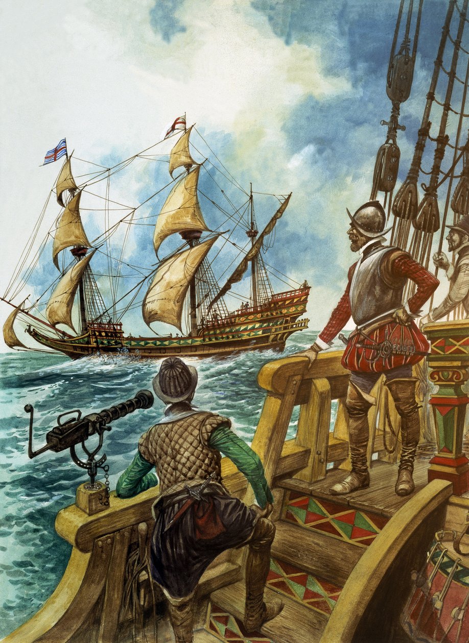 Sir Francis Drake (1540-96) (gouache op papier) door Peter Jackson