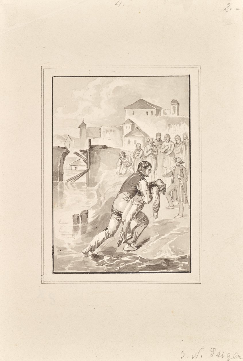 Het bergen van een verdronken jongen door Peter Johann Nepomuk Geiger