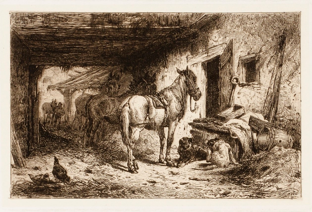Zonder titel (paarden en stal) door Peter Moran