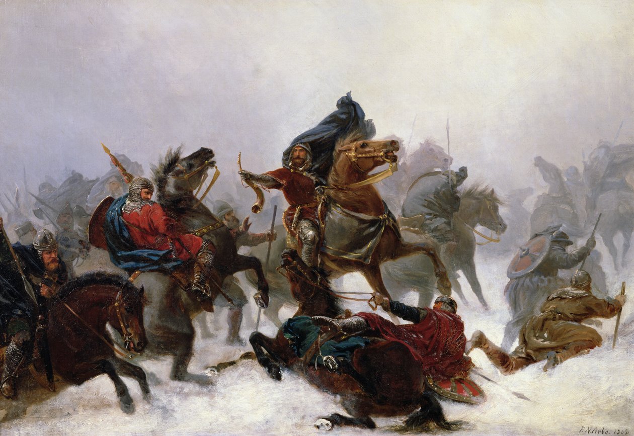 Koning Sverre ontsnapt door Peter Nicolai Arbo