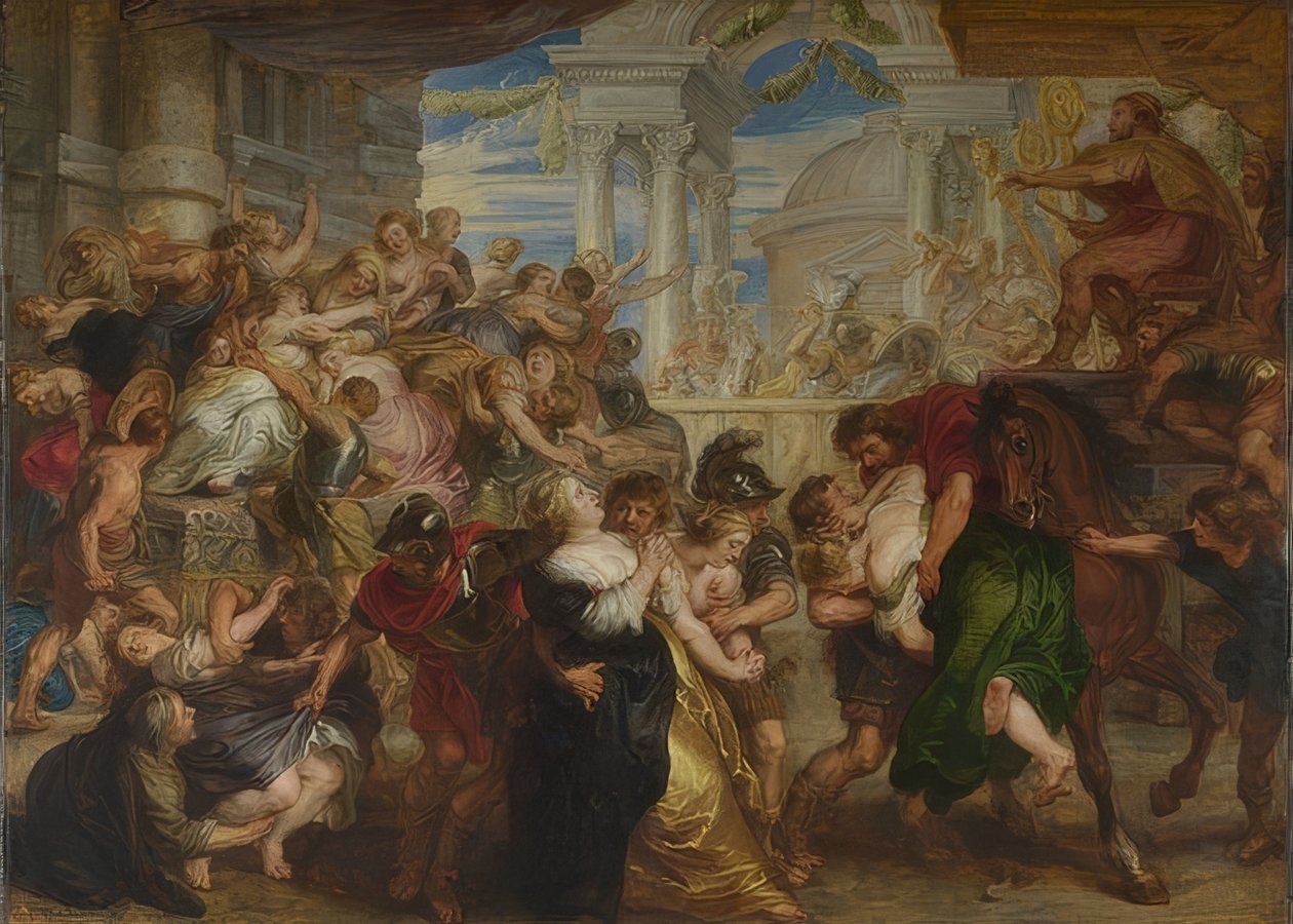 De roof van de Sabijnse maagden. Om 1635-40 door Peter Paul Rubens
