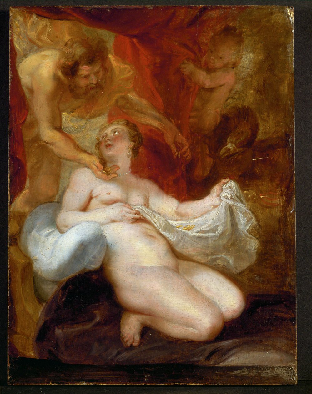 Jupiter en Danae (schilderij op hout) door Peter Paul Rubens