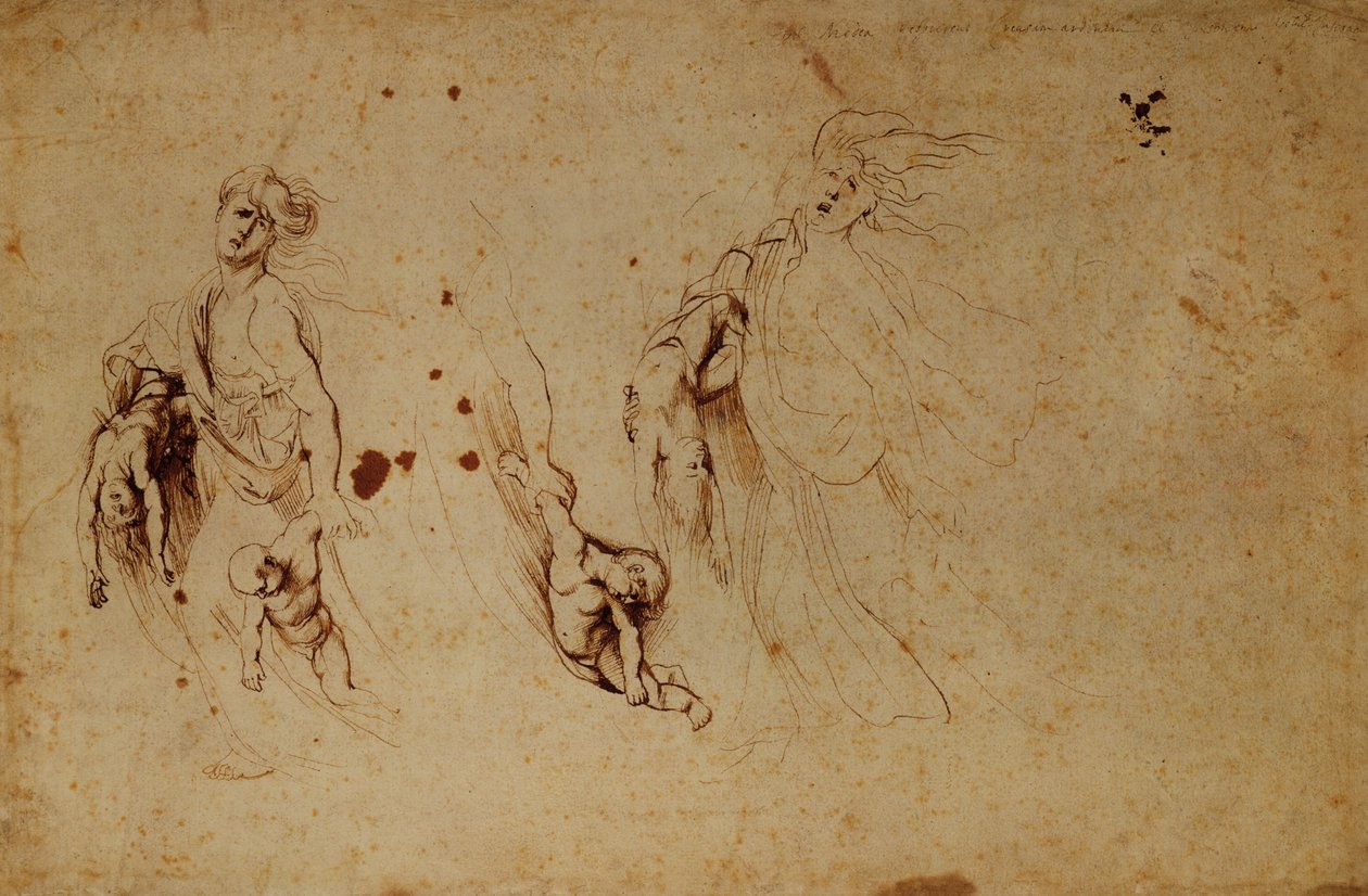 Studie van Medea die haar kinderen doodt door Peter Paul Rubens