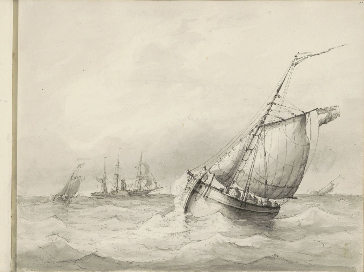 Zeilschepen op zee door Petrus Johannes Schotel (circle of)