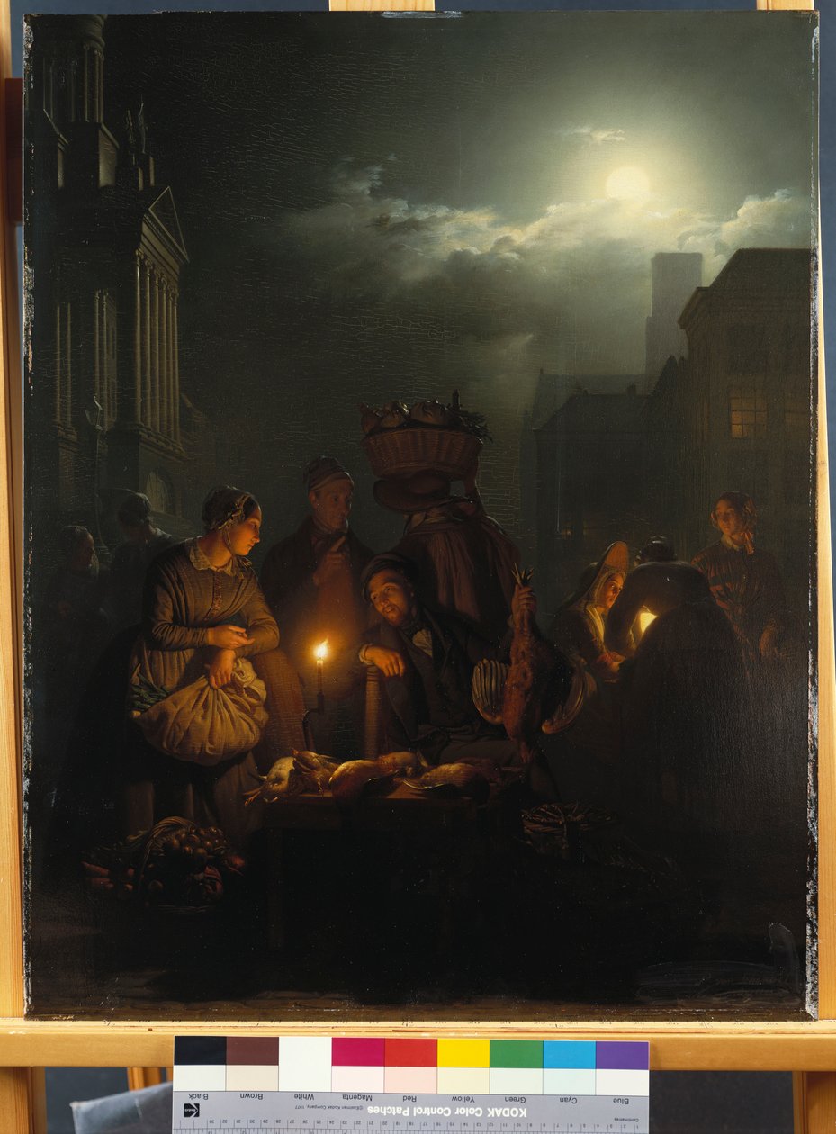 Nachtmarkt in Antwerpen door Petrus van Schendel