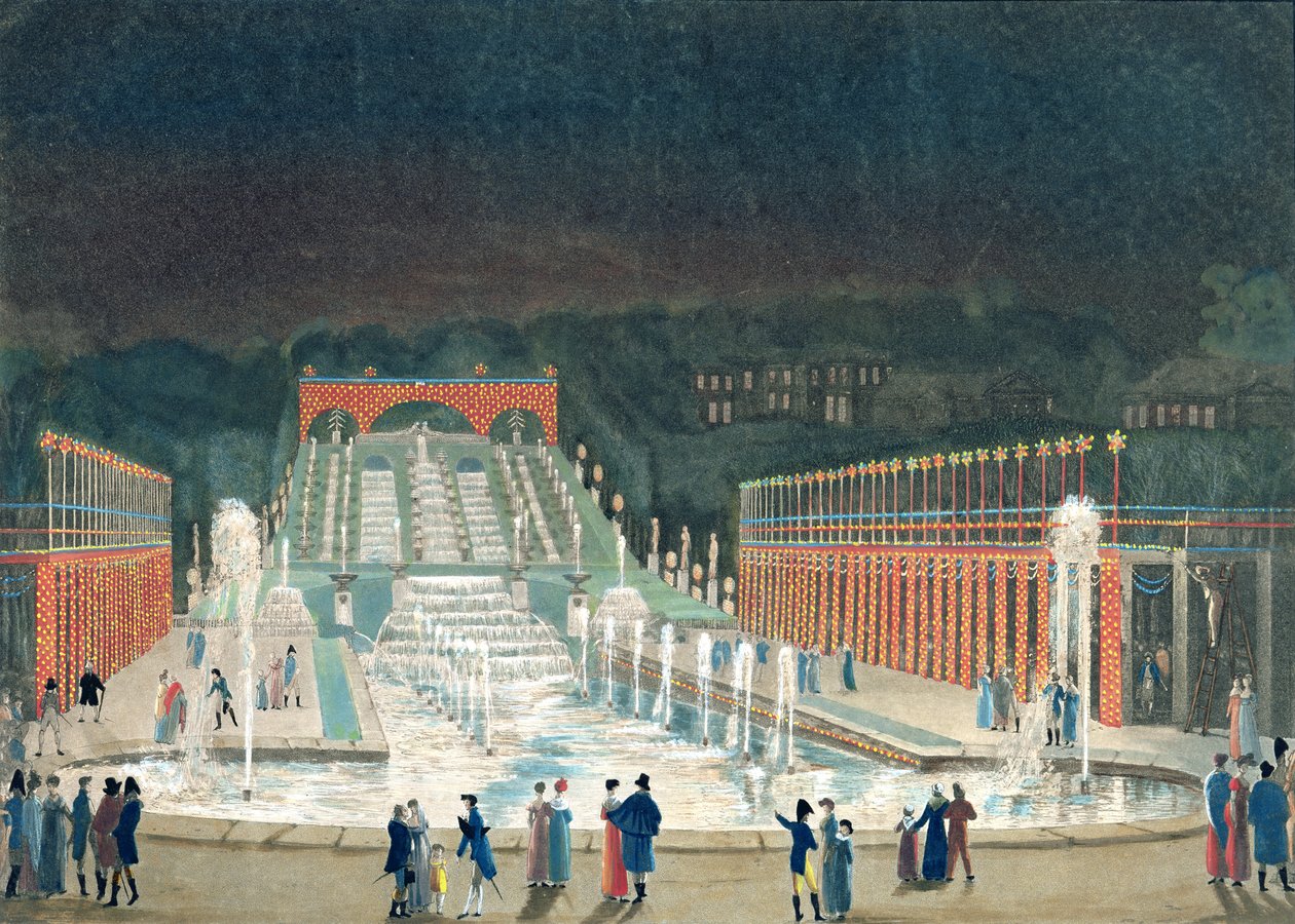 Verlichting van de Saint-Cloud fontein, 1 april 1810 door Philibert Louis Debucourt