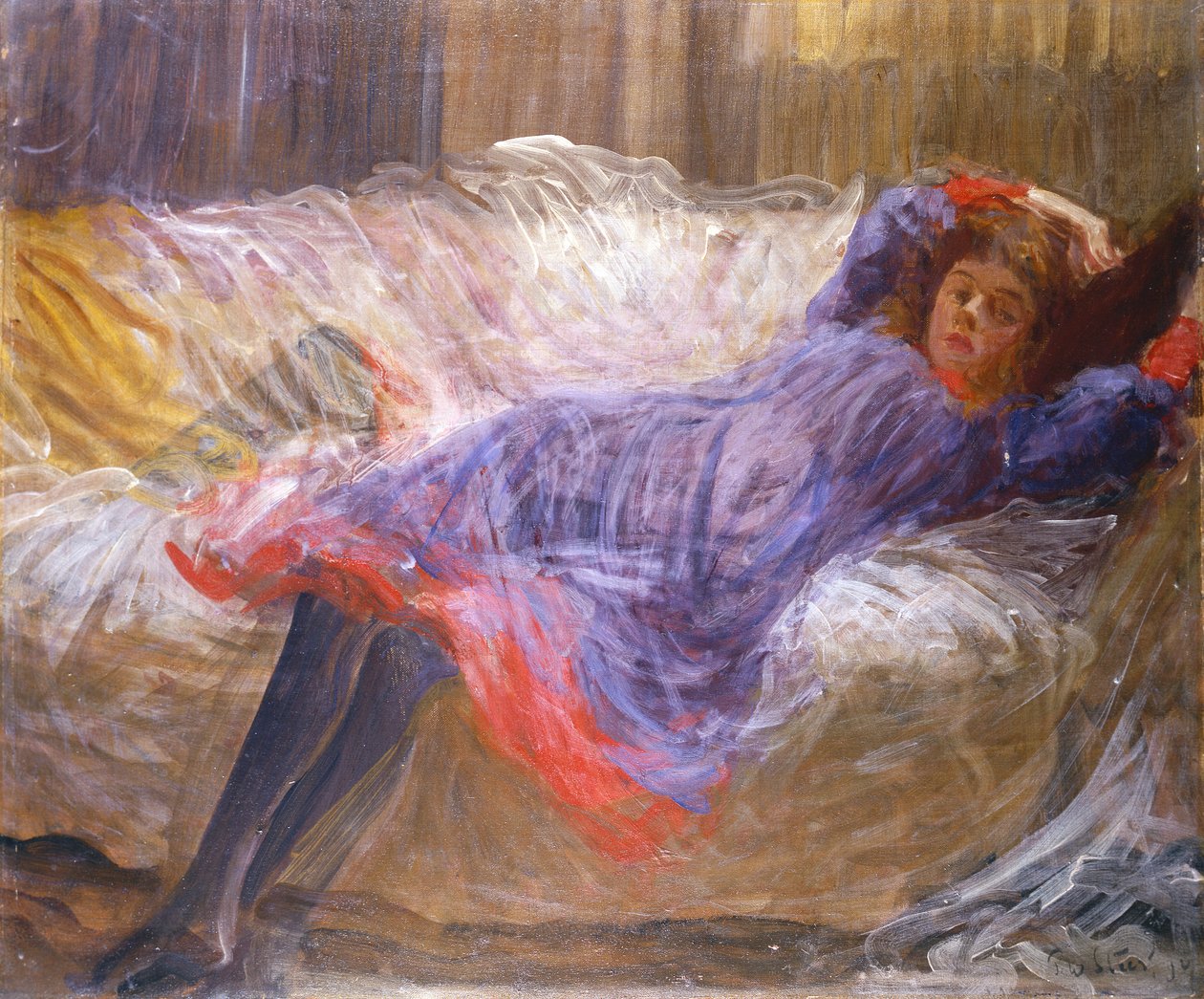Meisje Liggend op Sofa door Philip Wilson Steer