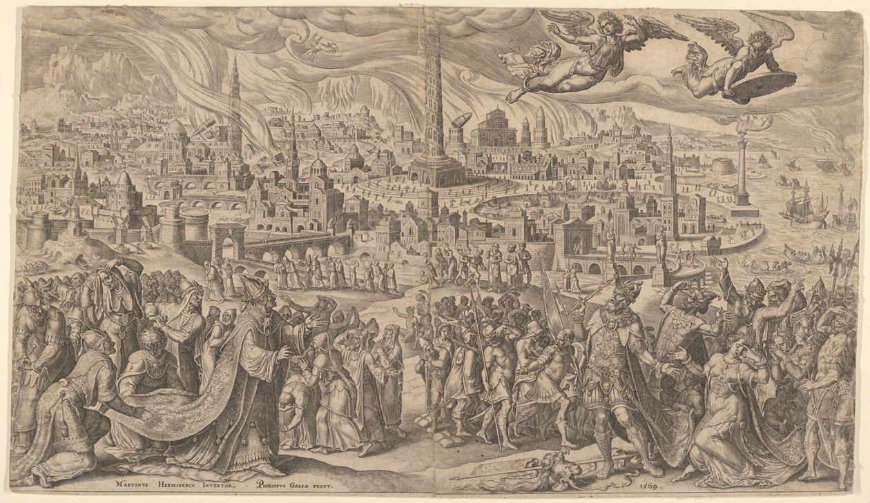 De val van Babylon, 1569 door Philip Galle