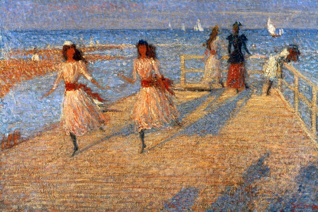 Meisjes Rennen, Walberswick Pier, 1888-1894 door Philip Wilson Steer