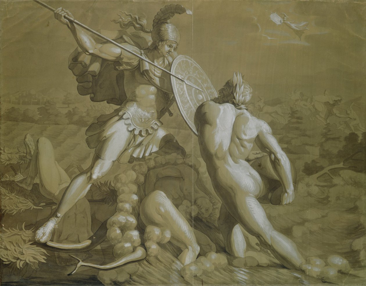 Gevecht van Achilles met de rivier Scamander door Philipp Otto Runge