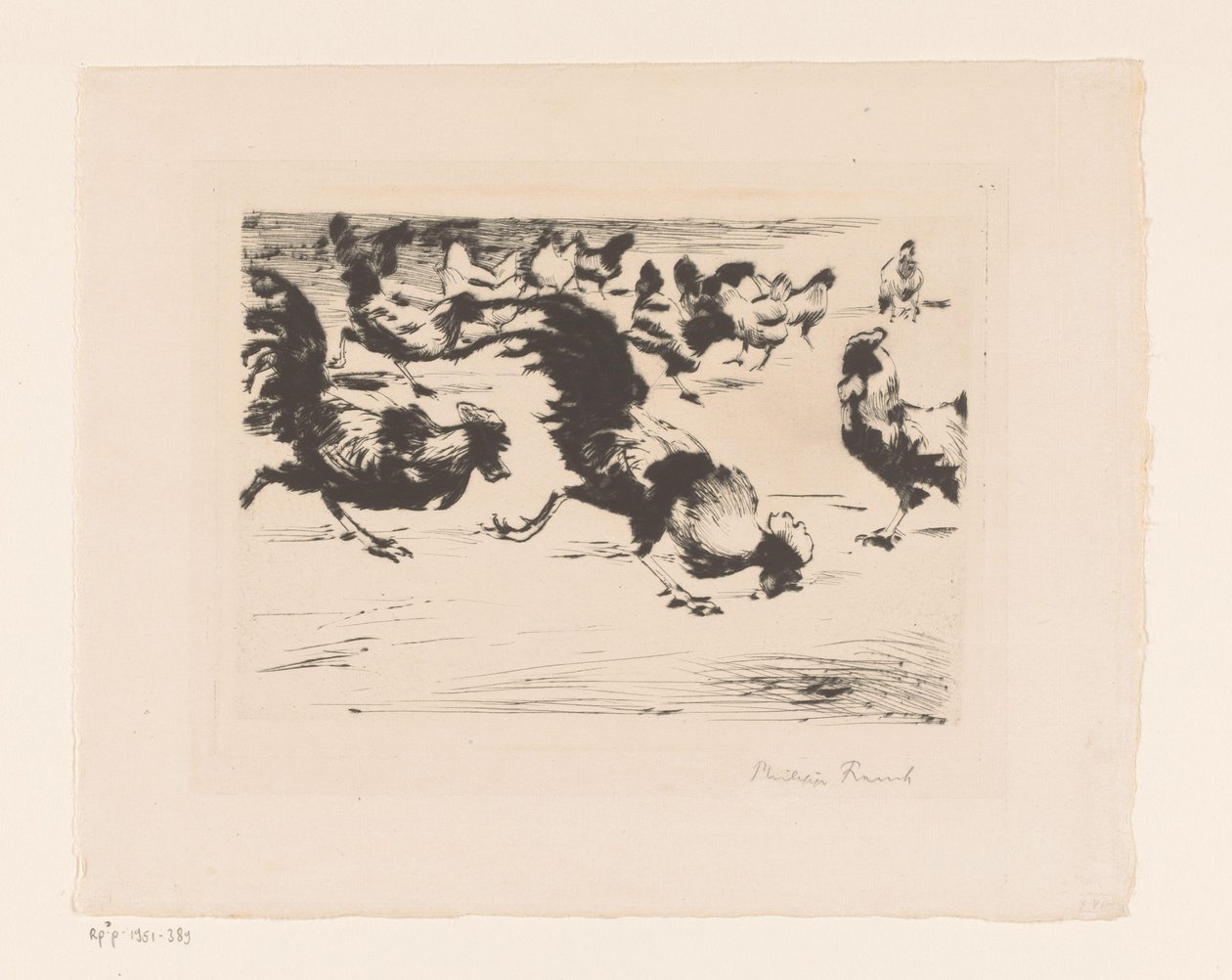 Hanen en kippen door Philipp Franck (signed by artist)