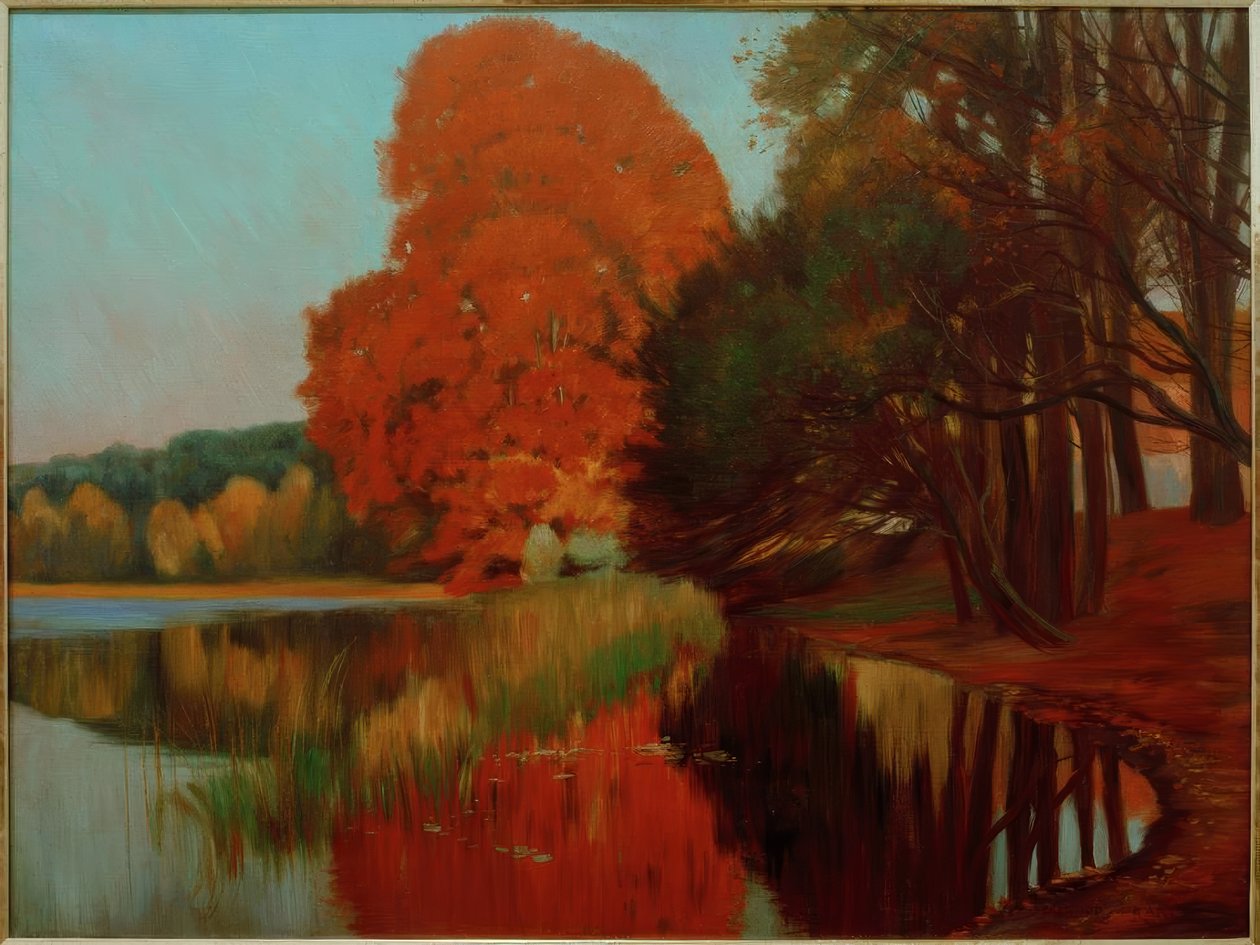 Herfststemming aan een meer in Mark Brandenburg door Philipp Franck