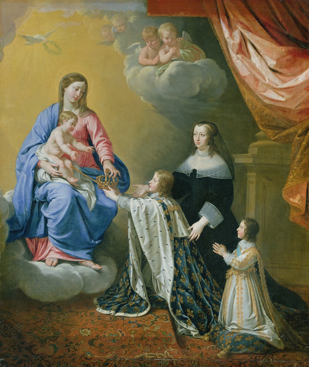 De Maagd Maria geeft de kroon en scepter aan Lodewijk XIV, 1643 door Philippe de Champaigne